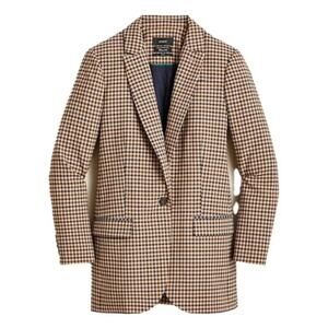 J.Crew Alfie Blazer Italian Stretch Wool Honey Plaid Jacket One Button Brown 16